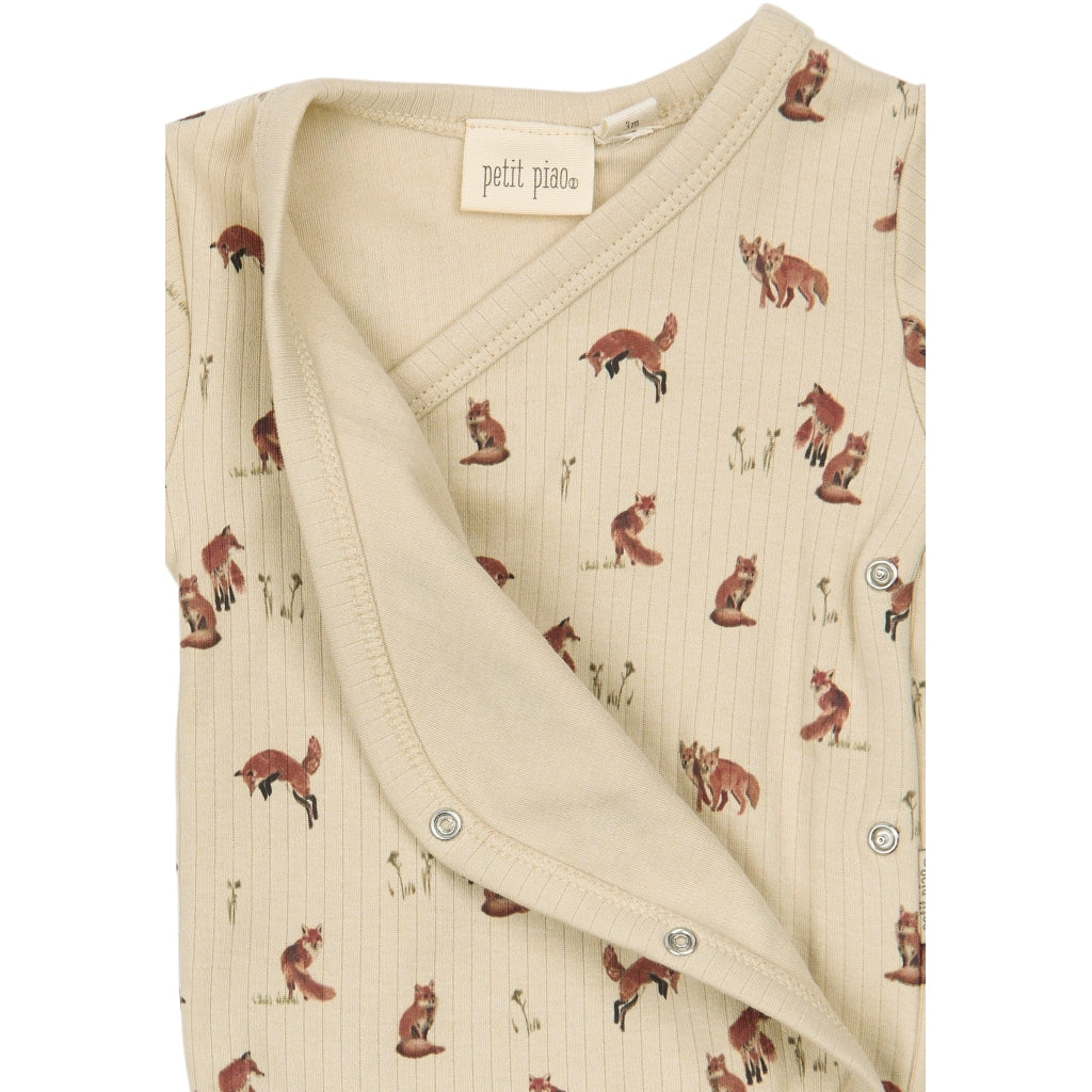 PETIT PIAO PPDinn L_S Body Fold Pointelle NB Bodystockings Cement Fox AOP