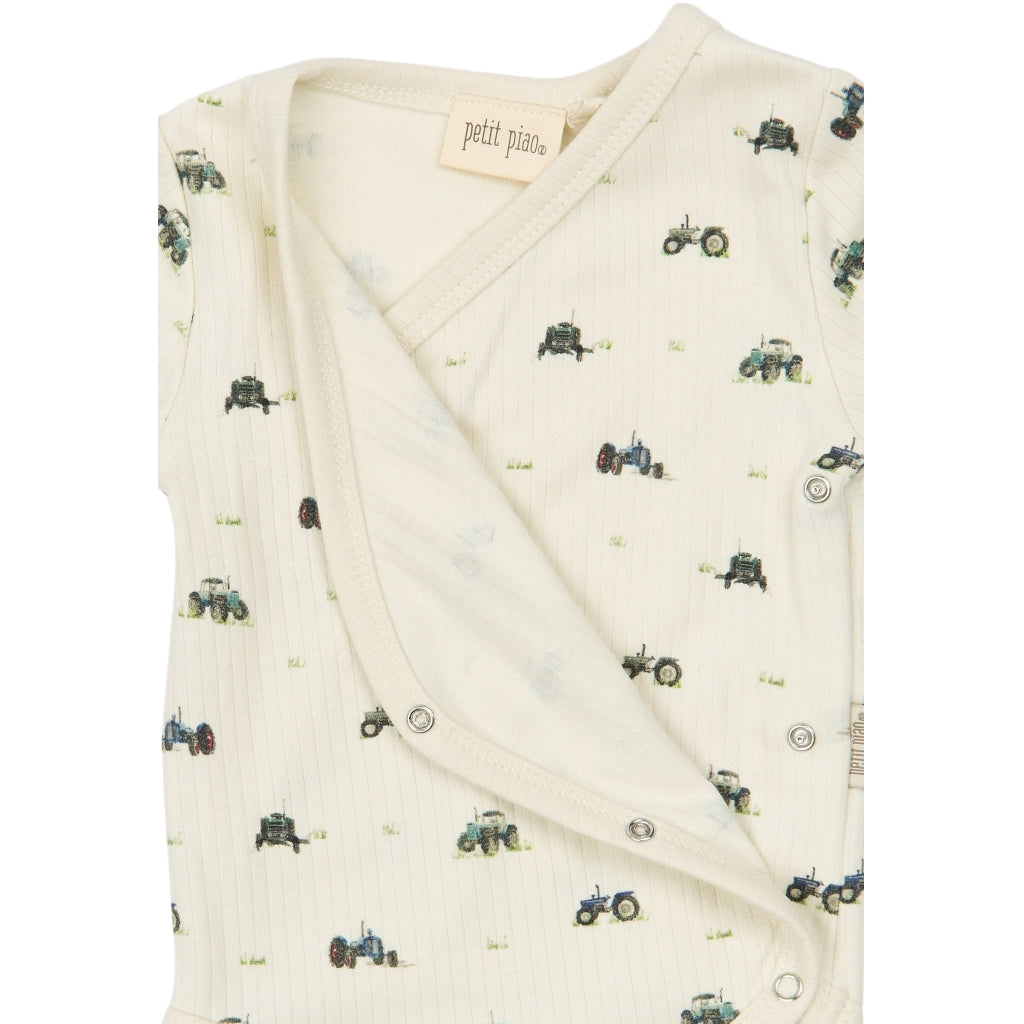 PETIT PIAO PPDinn L_S Body Fold Pointelle NB Bodystockings Eggnog Tractor AOP