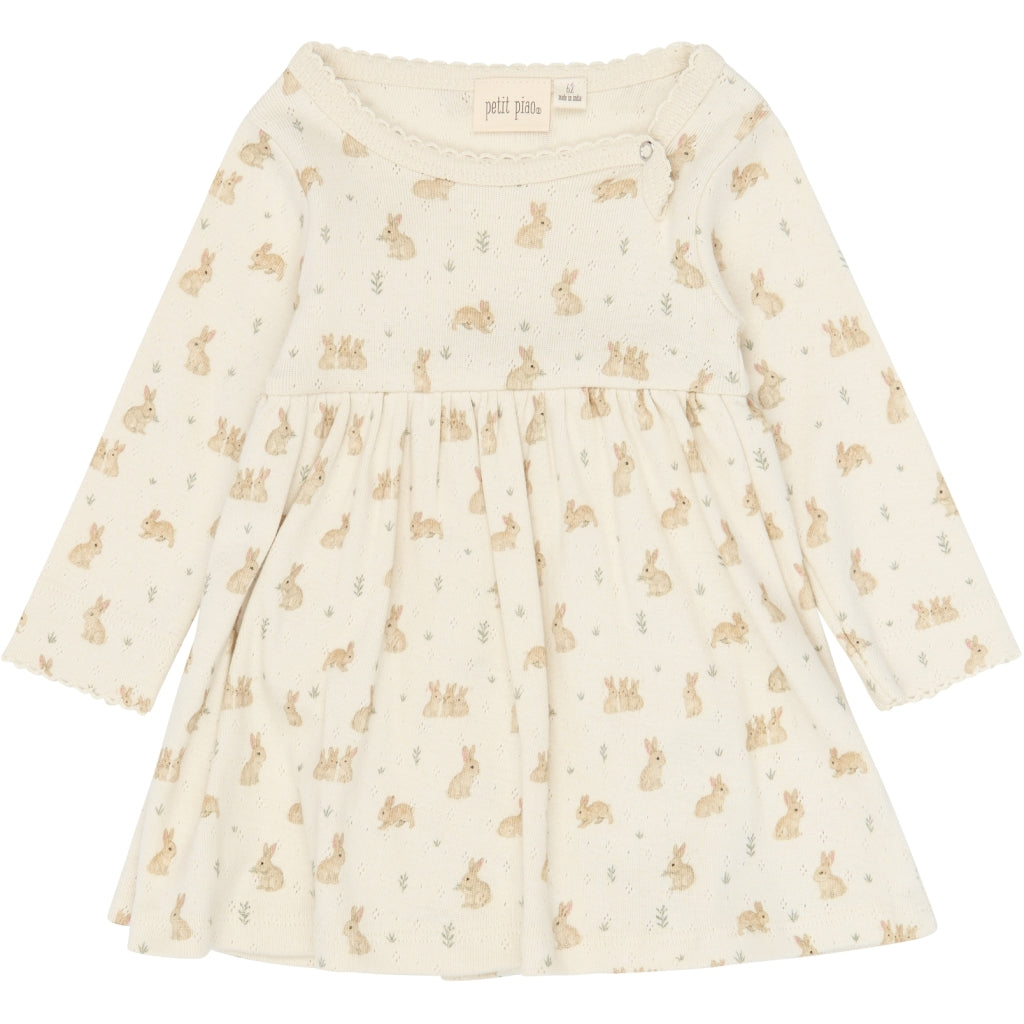 PETIT PIAO PPDio L_S Body Dress Fold Pointelle NB Bodystockings Eggnog Rabbit AOP