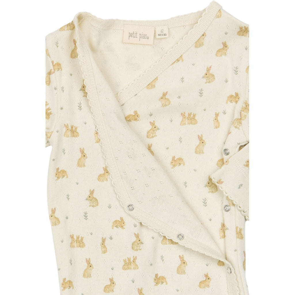 PETIT PIAO PPDio L_S Jumpsuit Fold Feet Pointelle NB Heldragter Eggnog Rabbit AOP