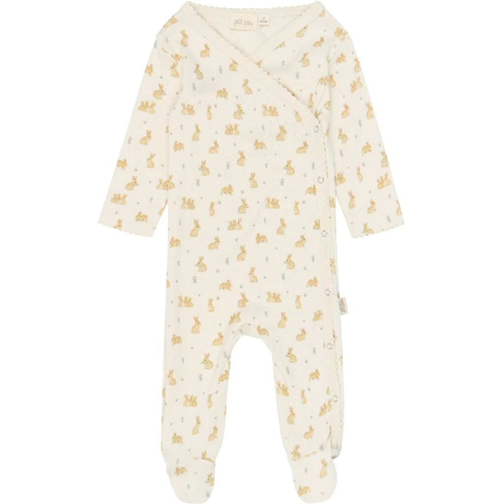 PETIT PIAO PPDio L_S Jumpsuit Fold Feet Pointelle NB Heldragter Eggnog Rabbit AOP