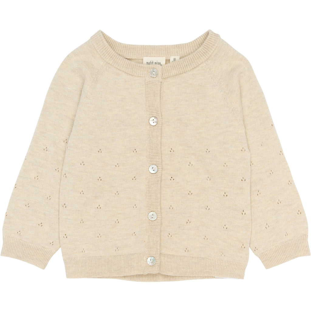PETIT PIAO PPEdris Knit Pointelle Cardigan Strik Fog