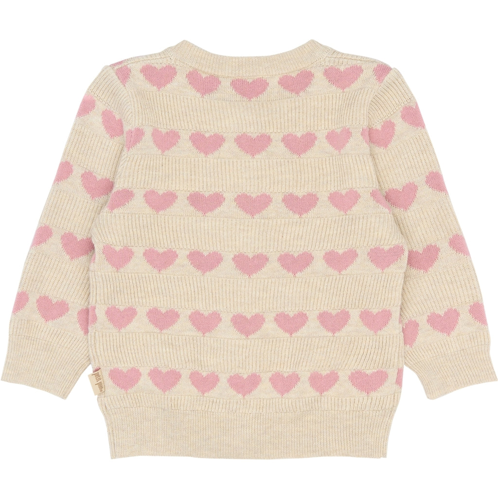 PETIT PIAO PPElia Knit Cardigan Strik Fog Heart AOP