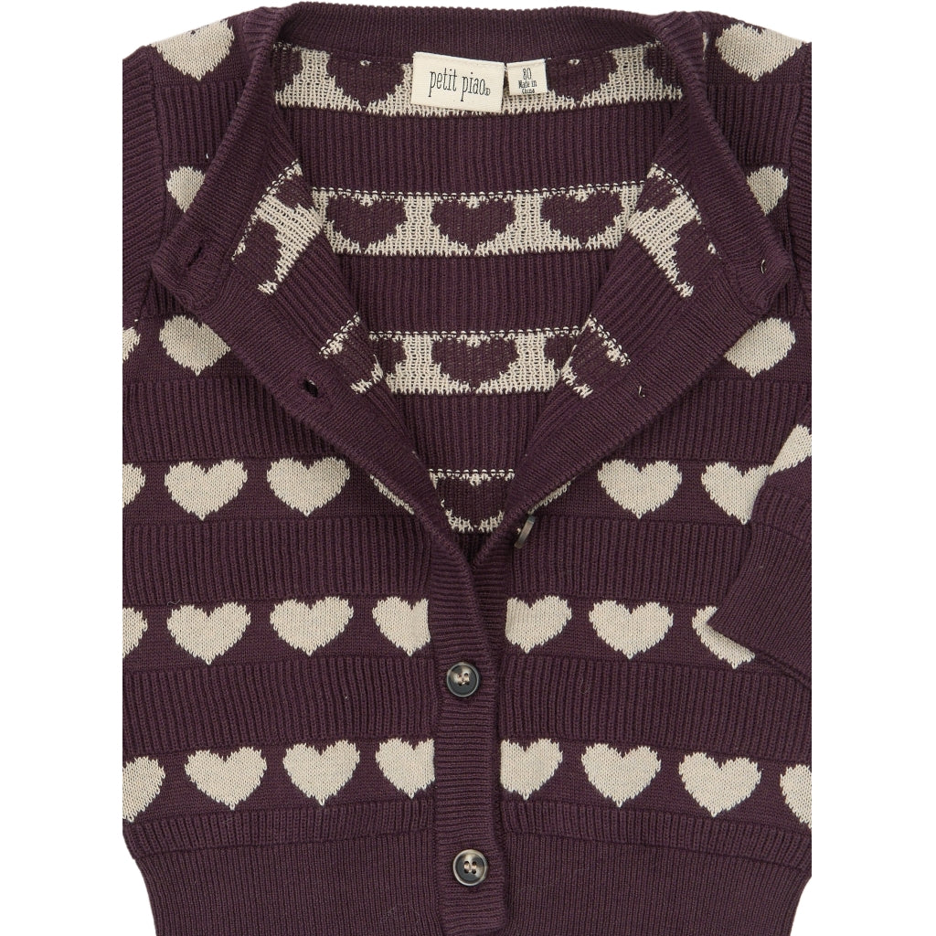 PETIT PIAO PPElia Knit Cardigan Strik Huckleberry Heart AOP