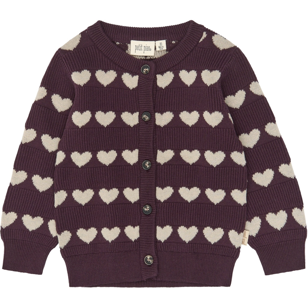 PETIT PIAO PPElia Knit Cardigan Strik Huckleberry Heart AOP