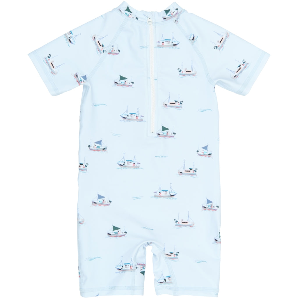 PETIT PIAO PPEmmet S_S Swim Jumpsuit Badetøj Illusion Blue Boat AOP