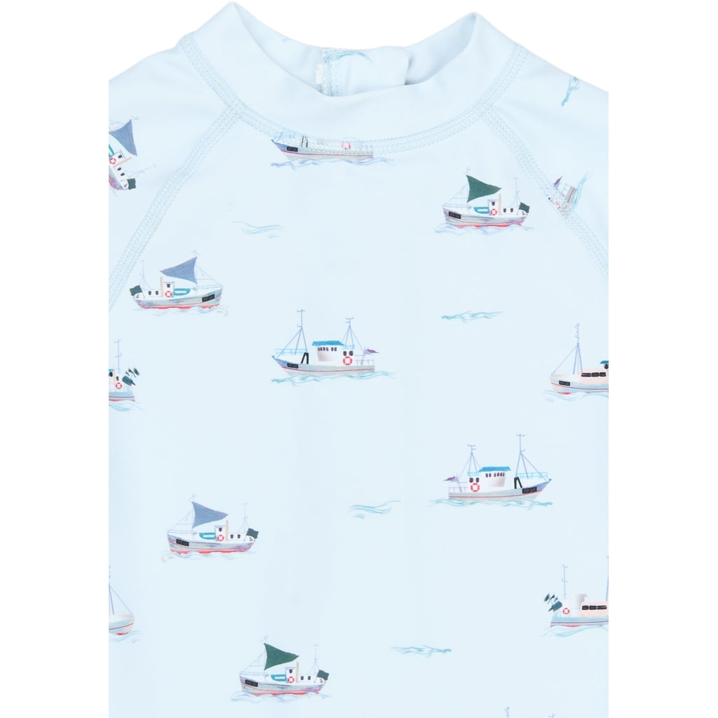 PETIT PIAO PPEmmet S_S Swim Jumpsuit Badetøj Illusion Blue Boat AOP