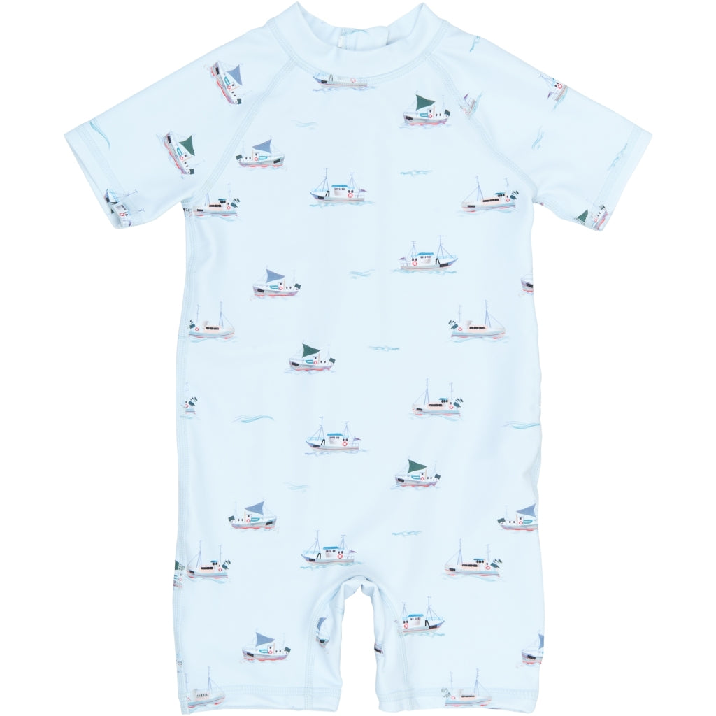 PETIT PIAO PPEmmet S_S Swim Jumpsuit Badetøj Illusion Blue Boat AOP