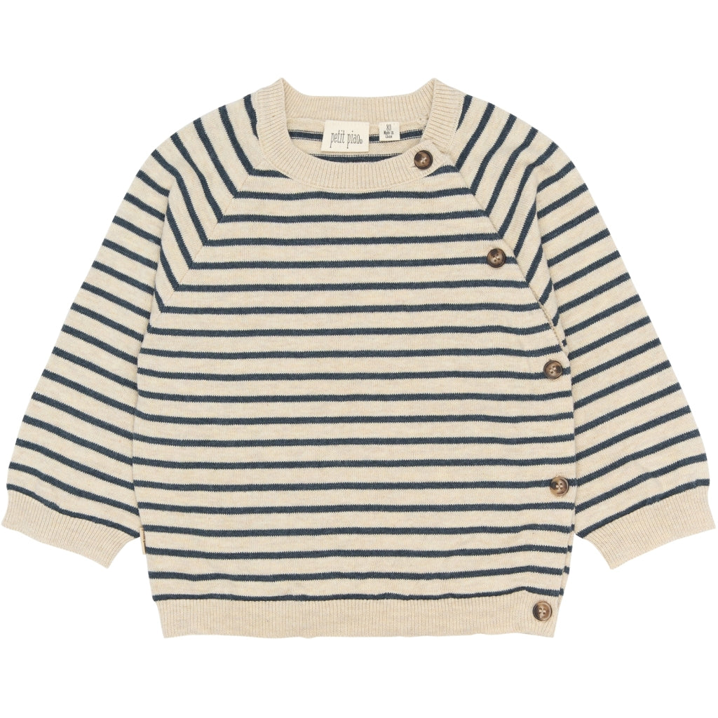 PETIT PIAO PPEoes Fold Knit Cardigan Strik Dark Denim Striped
