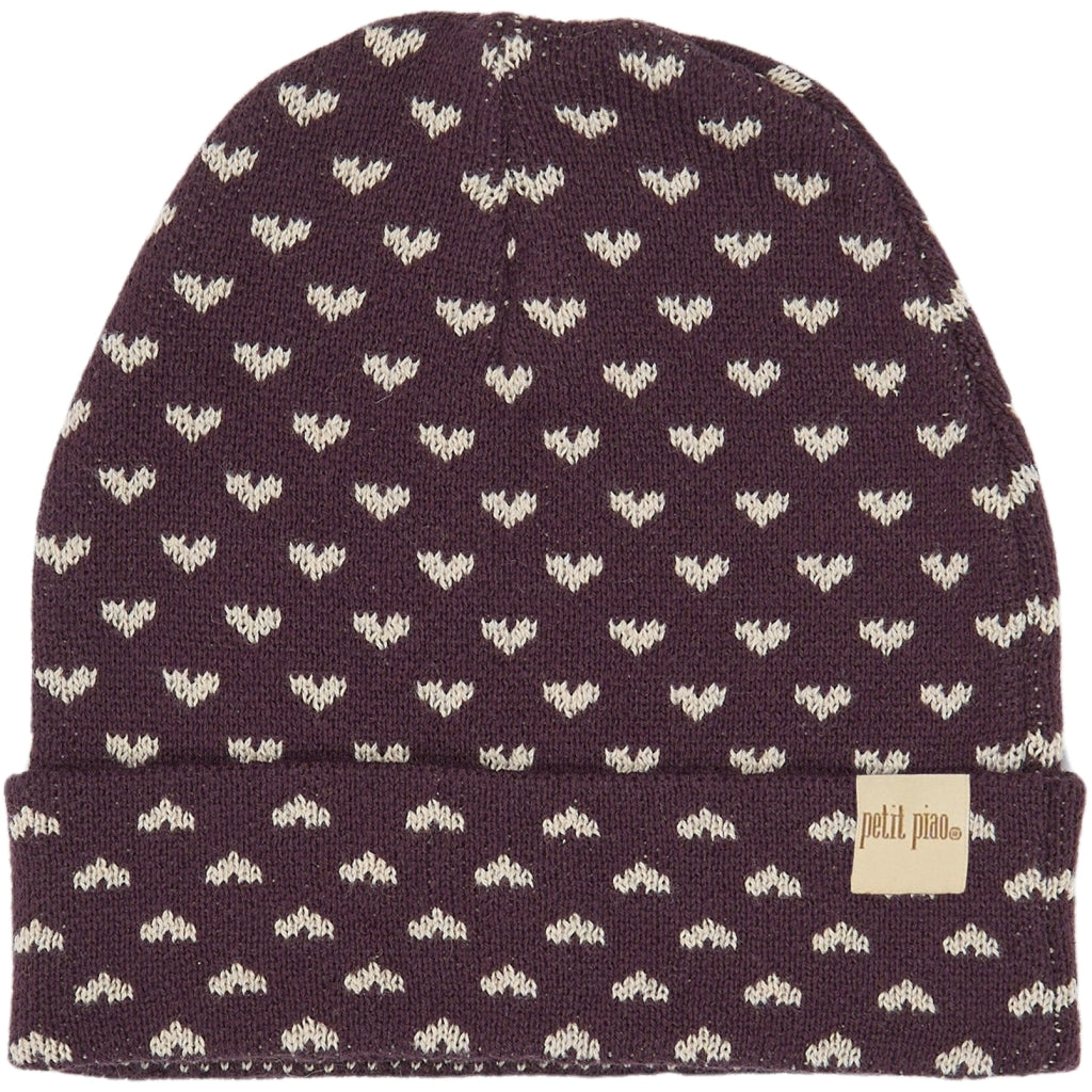PETIT PIAO PPGedel Heart Knit Hat Huer Huckleberry Heart AOP