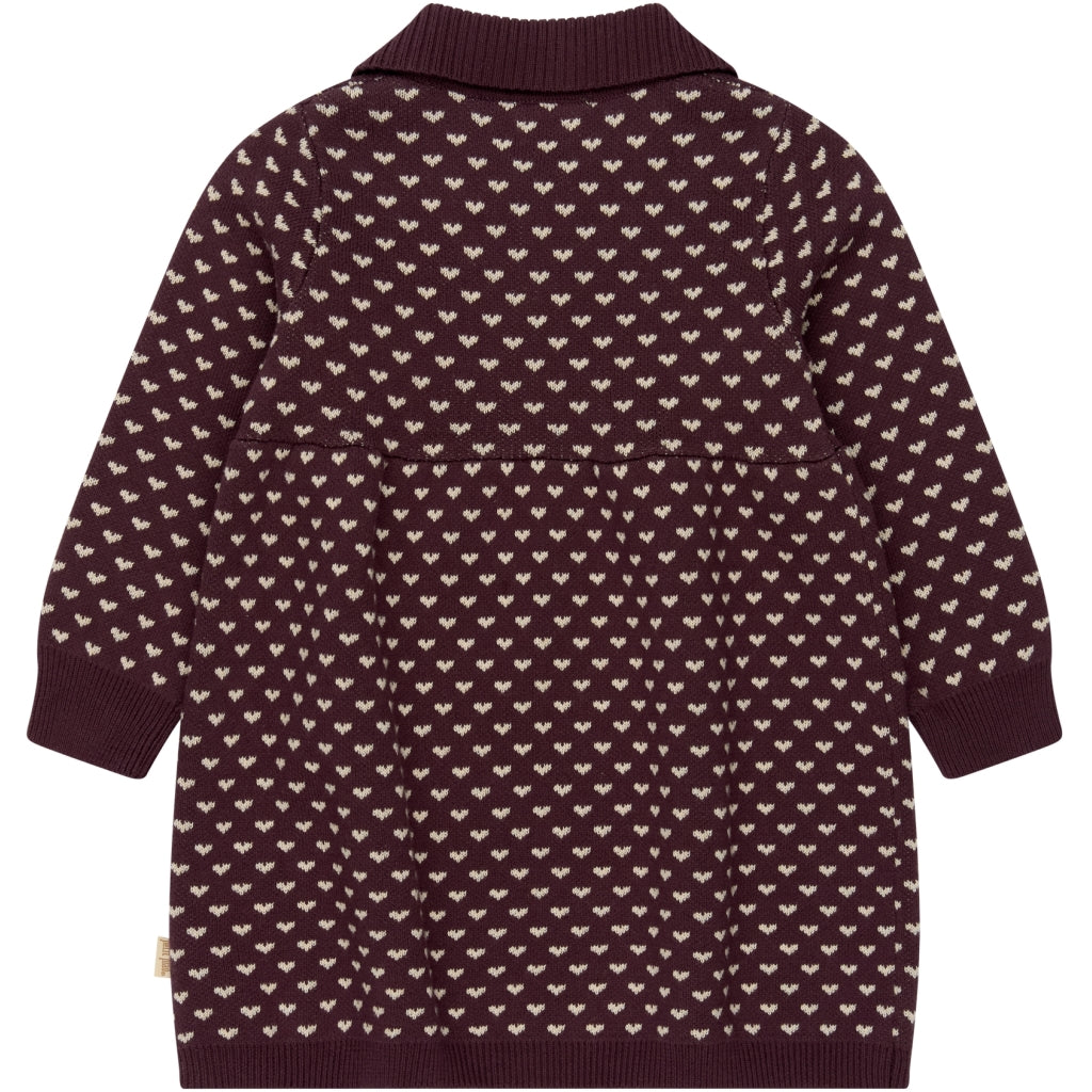 PETIT PIAO PPGedel Heart Knit L_S Dress Strik Huckleberry Heart AOP