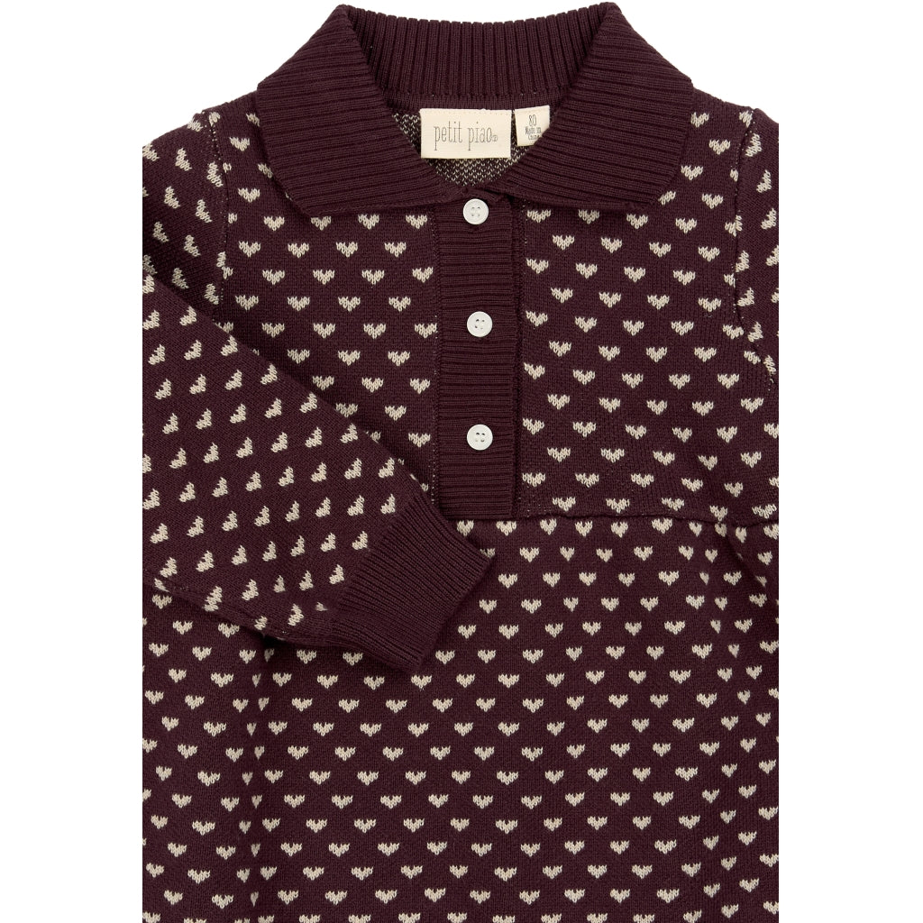 PETIT PIAO PPGedel Heart Knit L_S Dress Strik Huckleberry Heart AOP