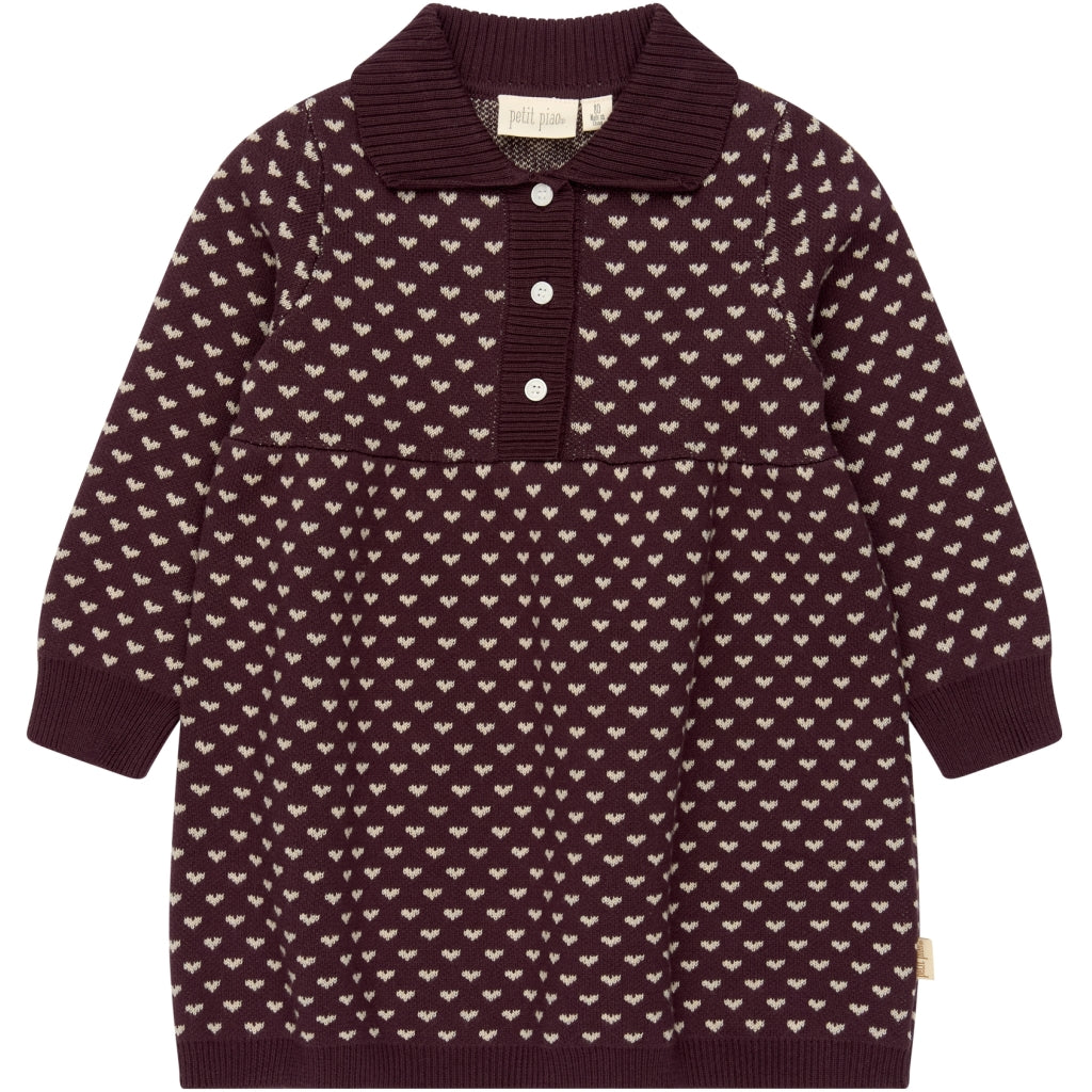 PETIT PIAO PPGedel Heart Knit L_S Dress Strik Huckleberry Heart AOP