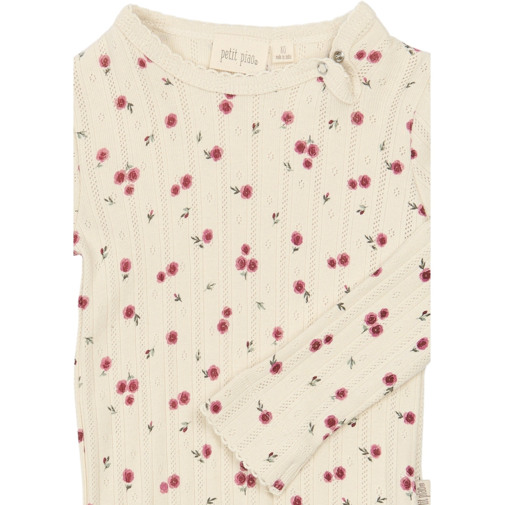 PETIT PIAO PPGracie L_S Pointelle Body Bodystockings Eggnog Rosehip AOP