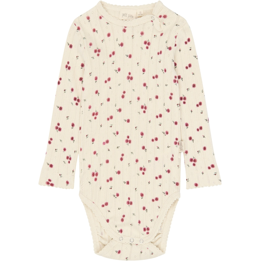 PETIT PIAO PPGracie L_S Pointelle Body Bodystockings Eggnog Rosehip AOP