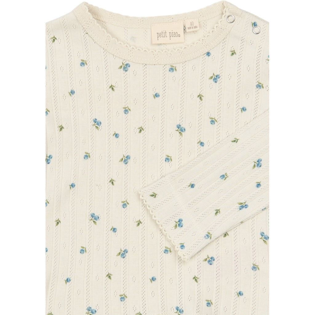 PETIT PIAO PPGracie L_S Pointelle Tee Langærmet bluse Eggnog Blueberry AOP