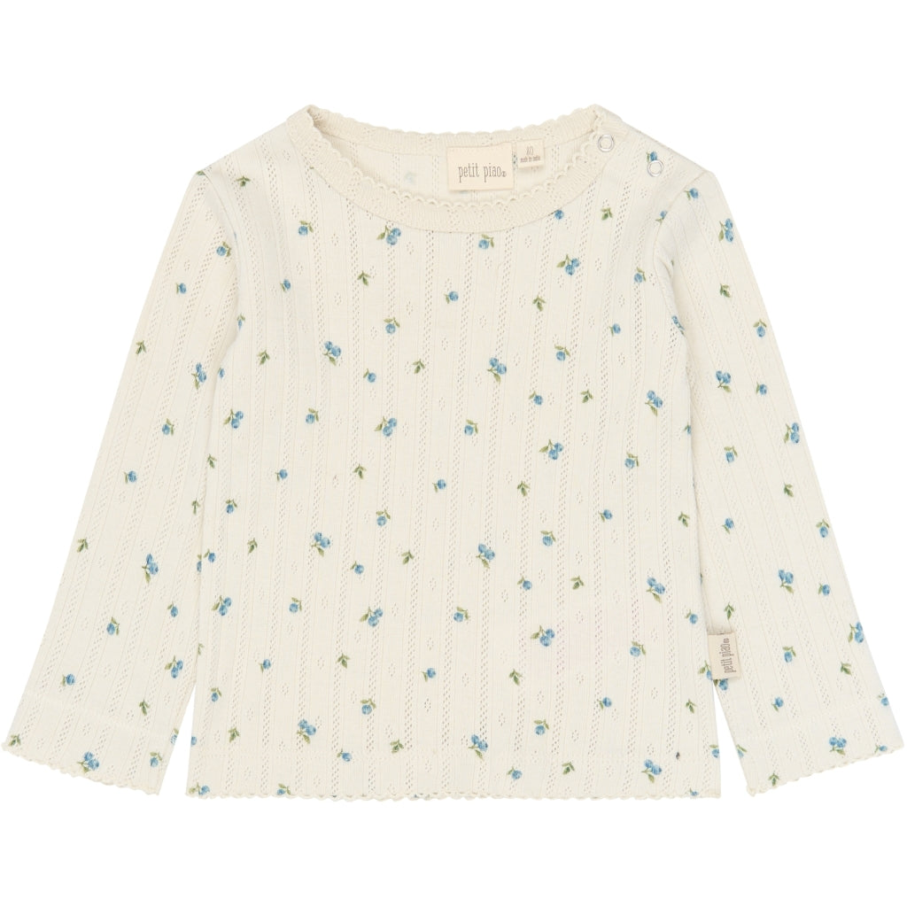 PETIT PIAO PPGracie L_S Pointelle Tee Langærmet bluse Eggnog Blueberry AOP