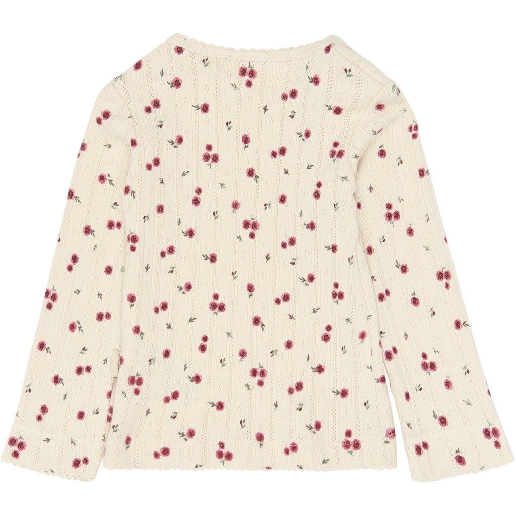 PETIT PIAO PPGracie L_S Pointelle Tee Langærmet bluse Eggnog Rosehip AOP