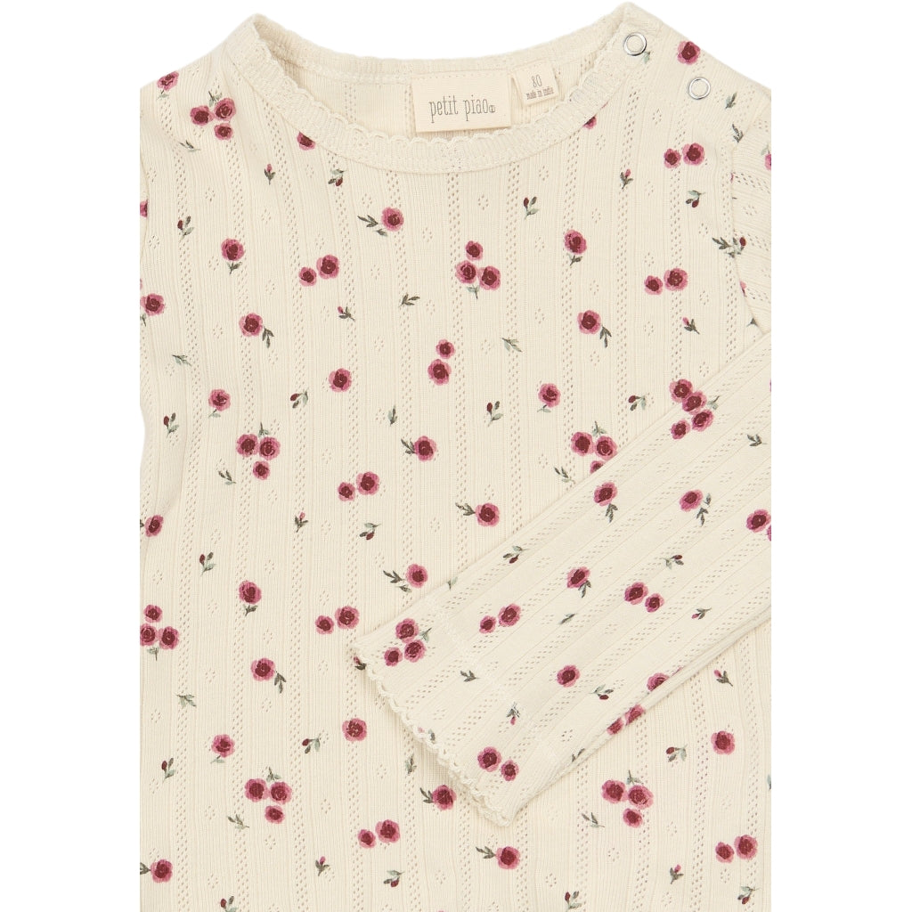 PETIT PIAO PPGracie L_S Pointelle Tee Langærmet bluse Eggnog Rosehip AOP