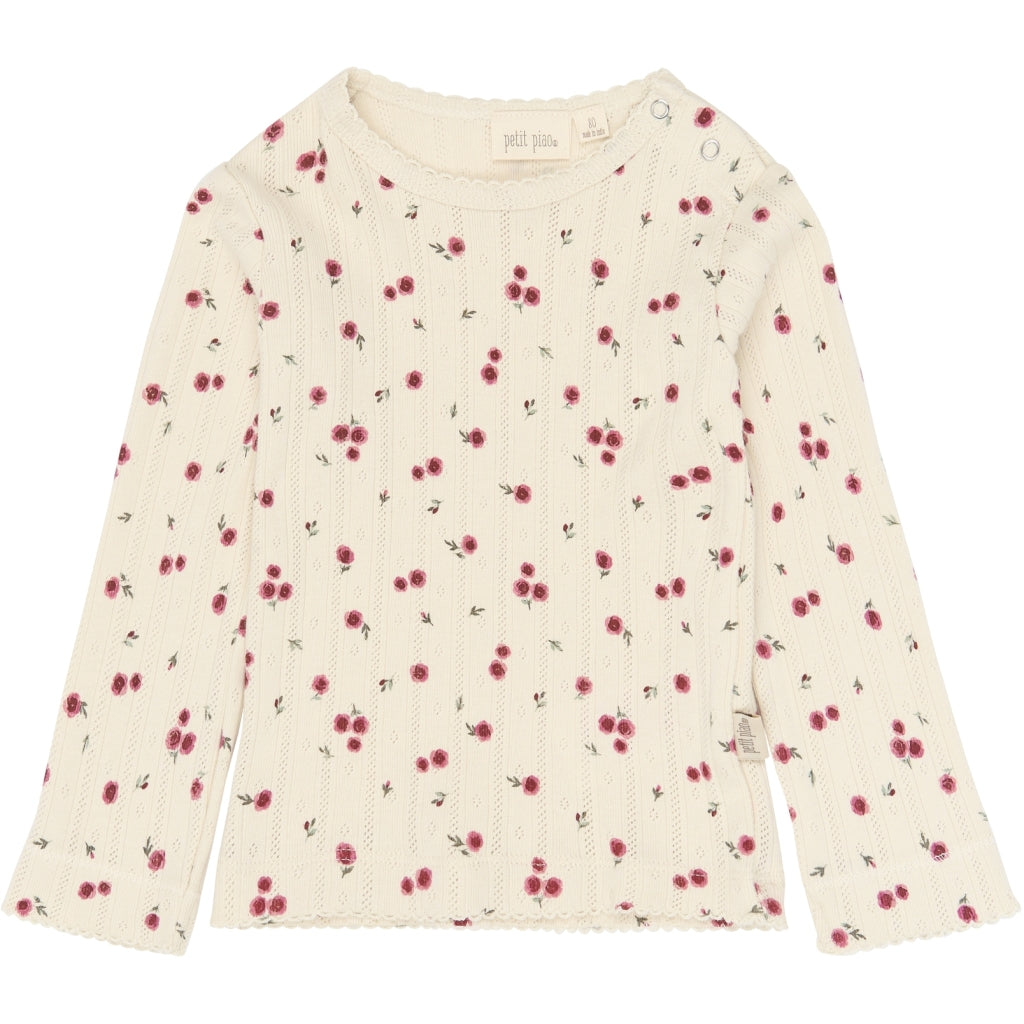 PETIT PIAO PPGracie L_S Pointelle Tee Langærmet bluse Eggnog Rosehip AOP