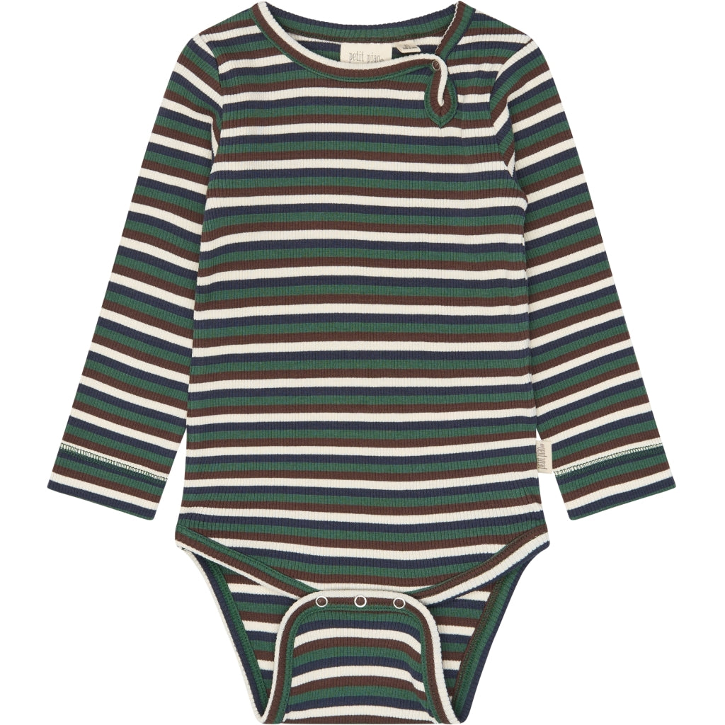 PETIT PIAO PPSong L_S Body Bodystockings Trekking Green Multistriped