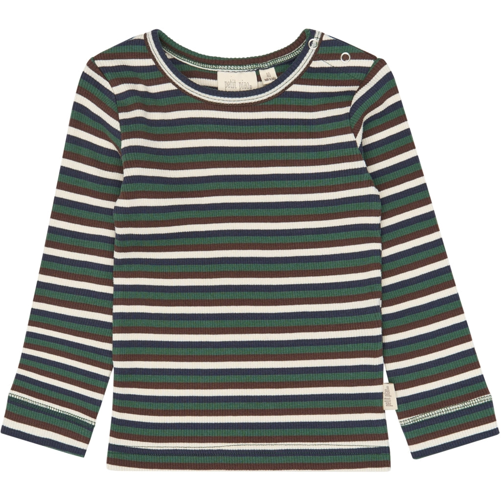 PETIT PIAO PPSong L_S Tee Langærmet bluse Trekking Green Multistriped