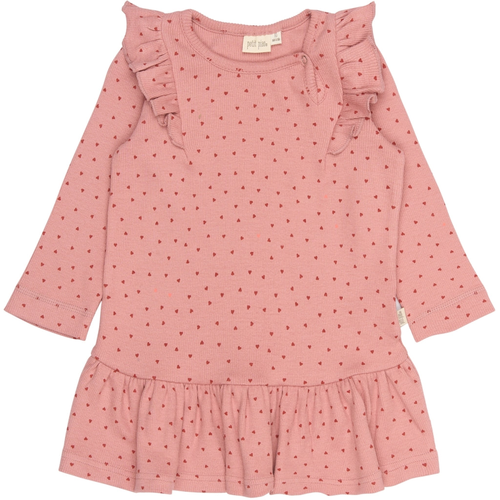 PETIT PIAO PPSonja L_S Dress Kjoler Dusty Rose Heart AOP