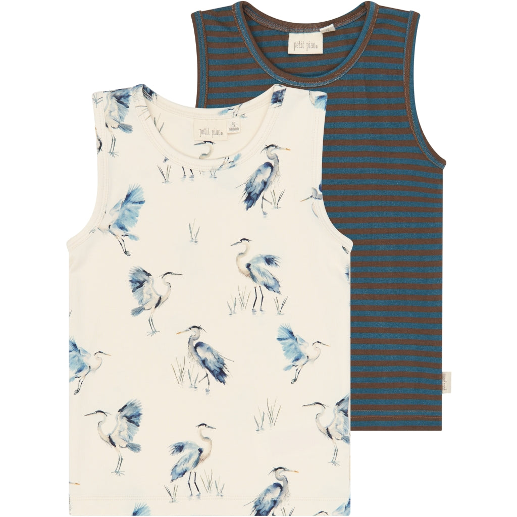 PETIT PIAO PPStar Boys Undershirt 2-pack Undertøj Eggnog Heron AOP