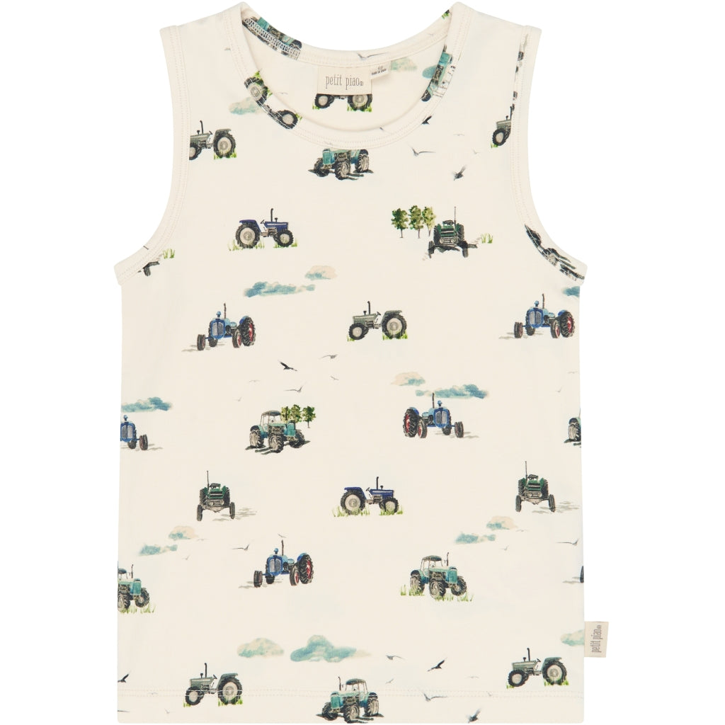 PETIT PIAO PPStar Boys Undershirt 2-pack Undertøj Eggnog Tractor AOP