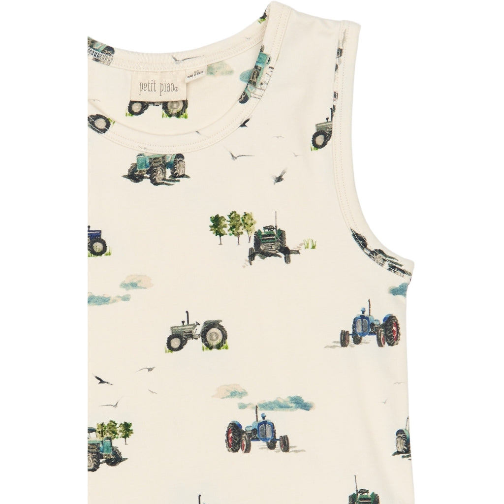 PETIT PIAO PPStar Boys Undershirt 2-pack Undertøj Eggnog Tractor AOP
