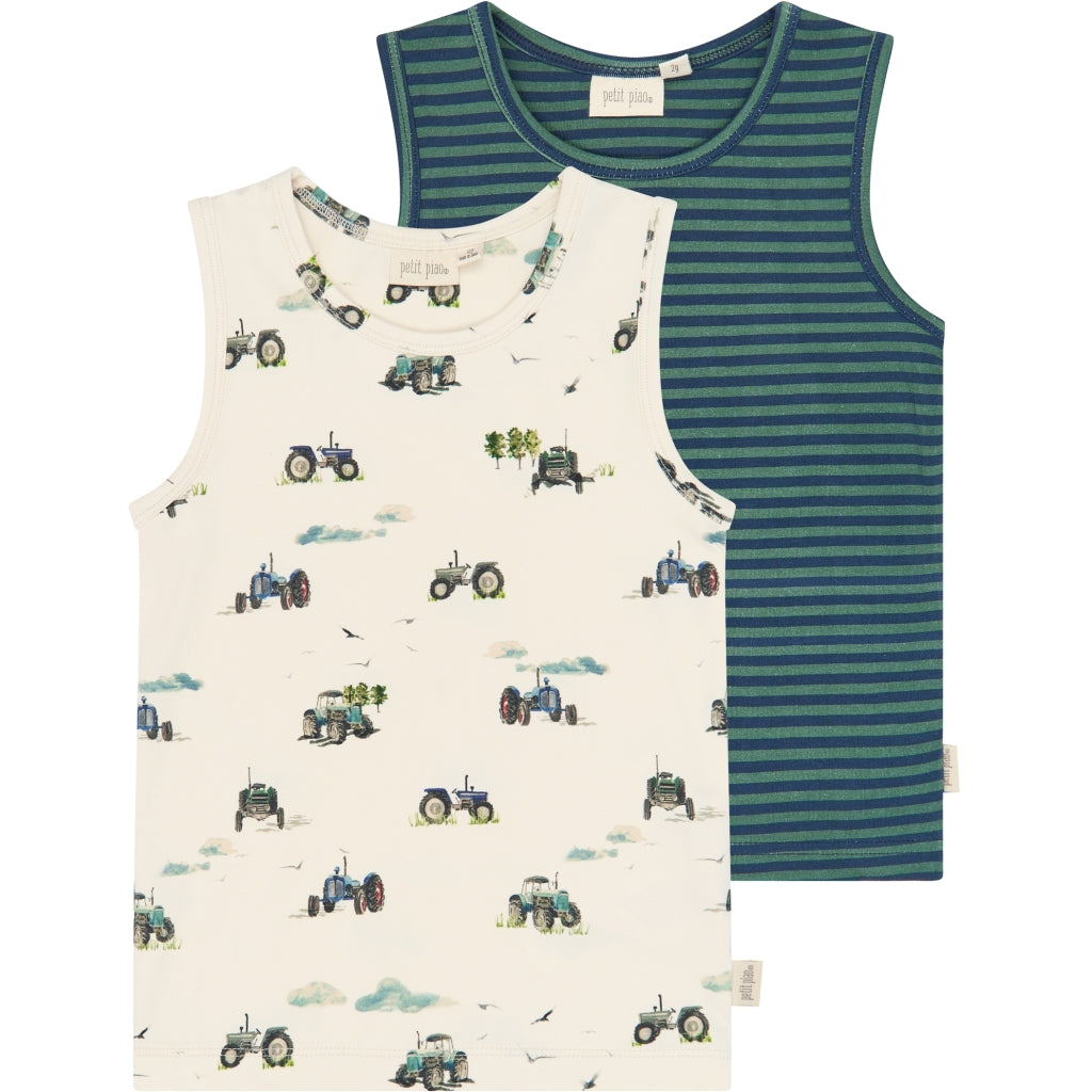PETIT PIAO PPStar Boys Undershirt 2-pack Undertøj Eggnog Tractor AOP