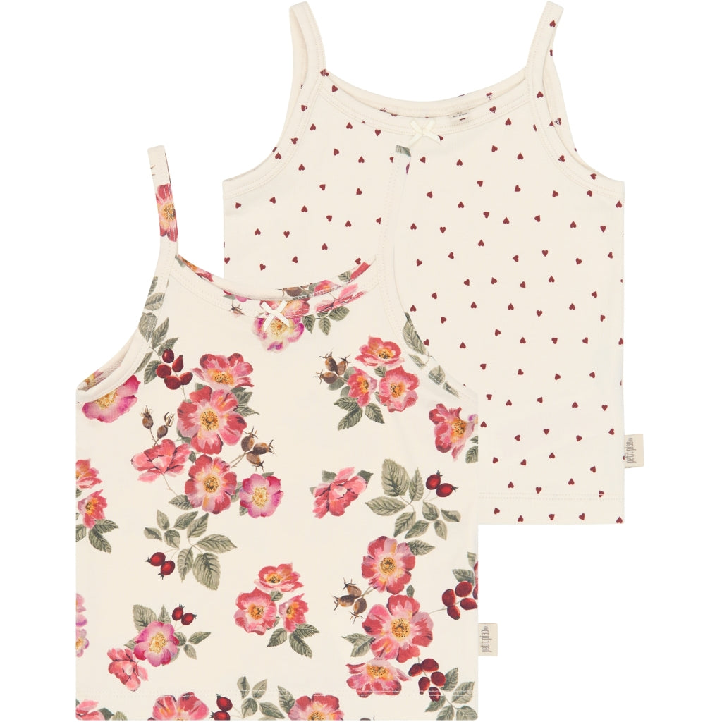 PETIT PIAO PPStar Girls Undershirt 2-pack Undertøj Eggnog Rosehip AOP