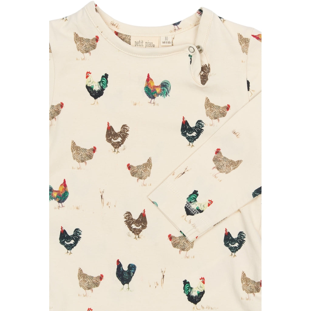 PETIT PIAO PPStar L_S Body Bodystockings Eggnog Rooster AOP