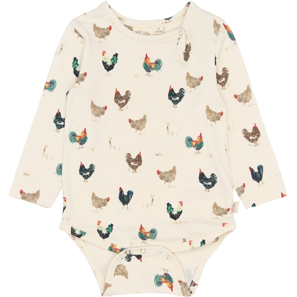 PETIT PIAO PPStar L_S Body Bodystockings Eggnog Rooster AOP