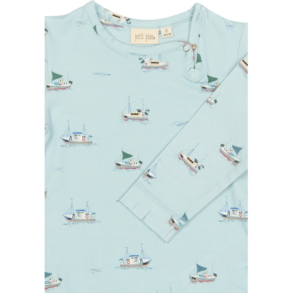 PETIT PIAO PPStar L_S Body Bodystockings Illusion Blue Boat AOP