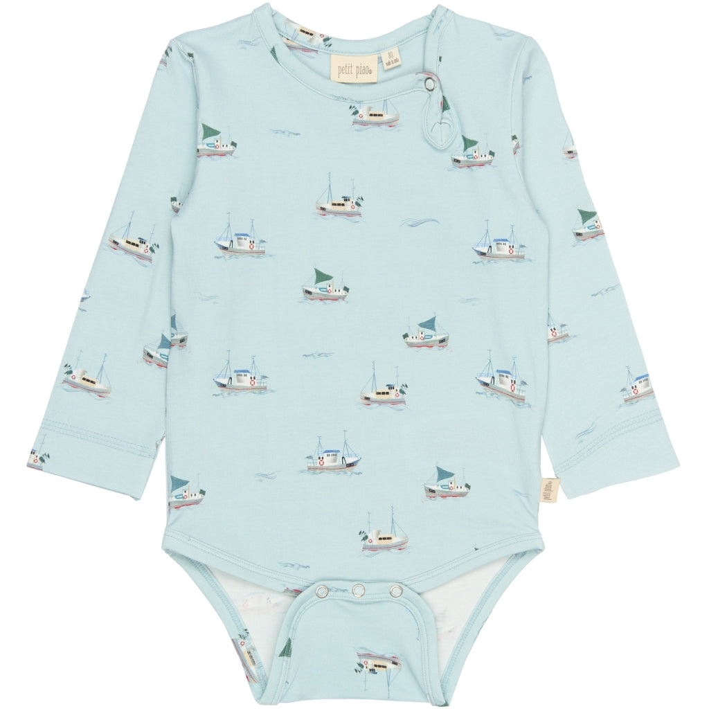 PETIT PIAO PPStar L_S Body Bodystockings Illusion Blue Boat AOP