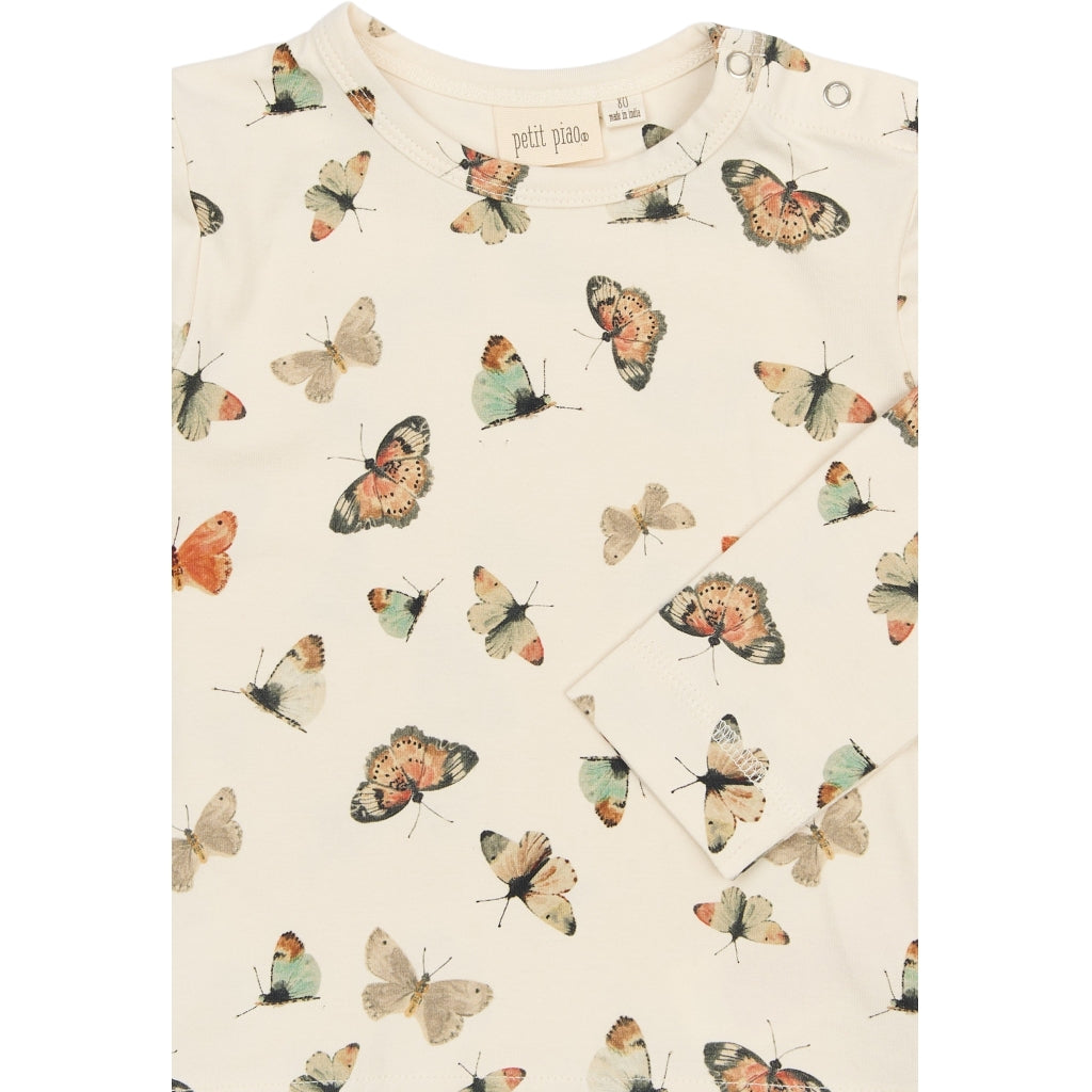 PETIT PIAO PPStar L_S Tee Langærmet bluse Eggnog Butterfly AOP