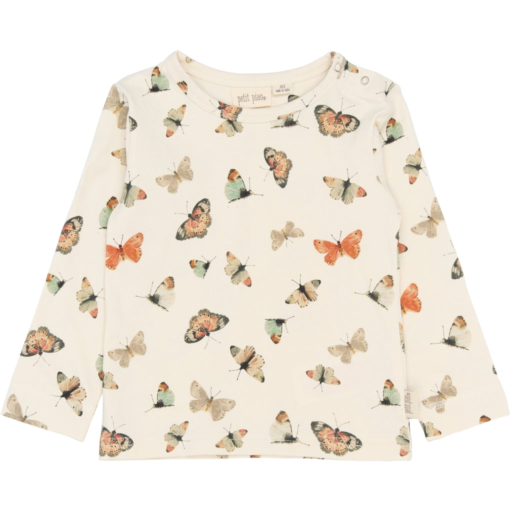 PETIT PIAO PPStar L_S Tee Langærmet bluse Eggnog Butterfly AOP