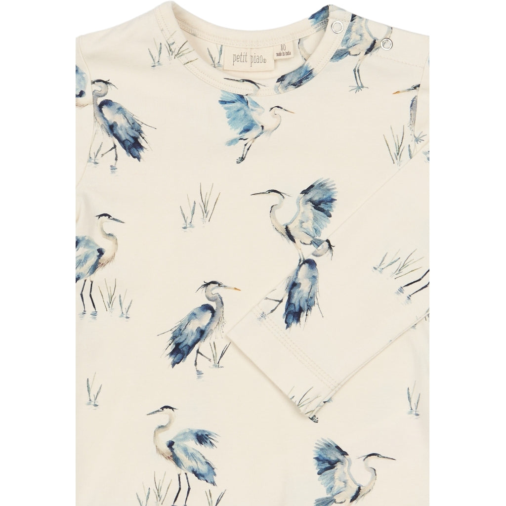 PETIT PIAO PPStar L_S Tee Langærmet bluse Eggnog Heron AOP