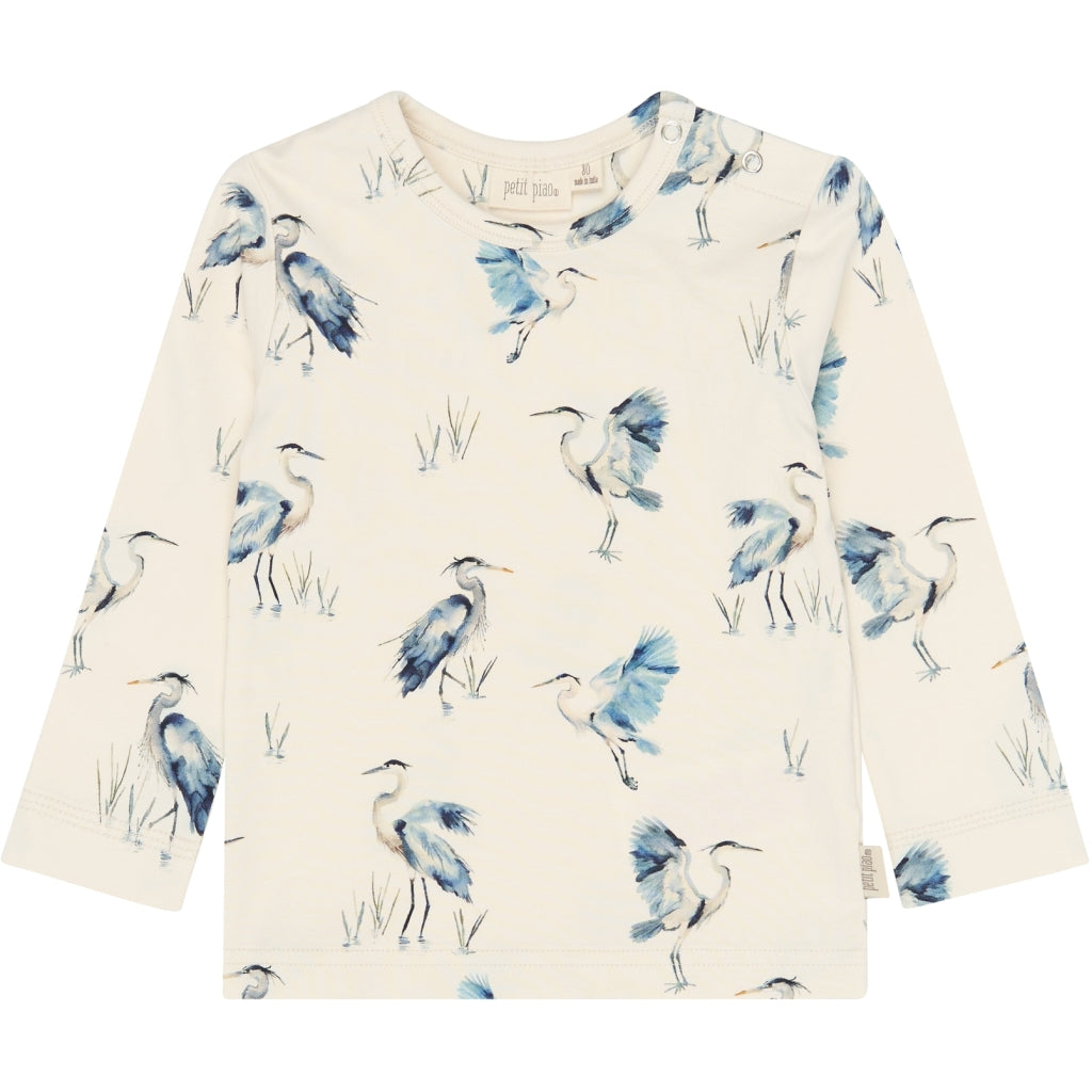 PETIT PIAO PPStar L_S Tee Langærmet bluse Eggnog Heron AOP