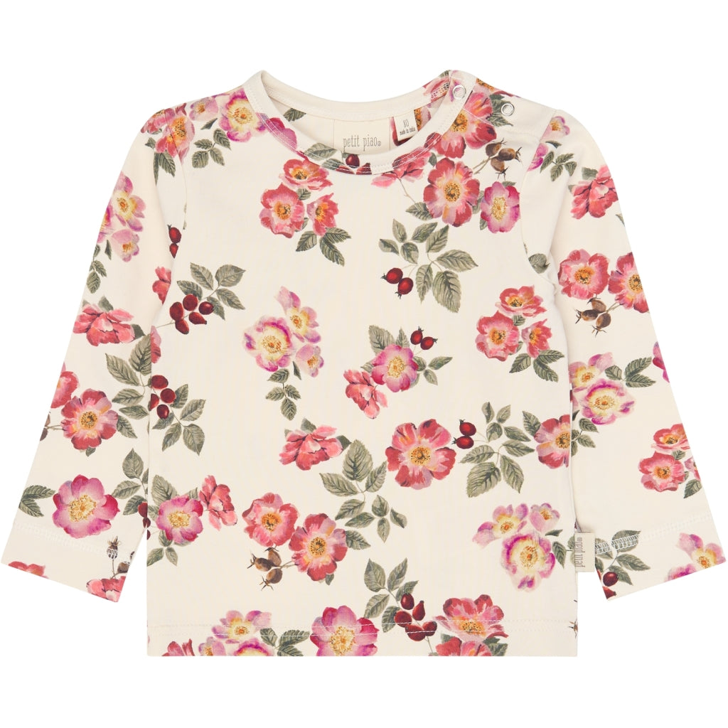 PETIT PIAO PPStar L_S Tee Langærmet bluse Eggnog Rosehip AOP