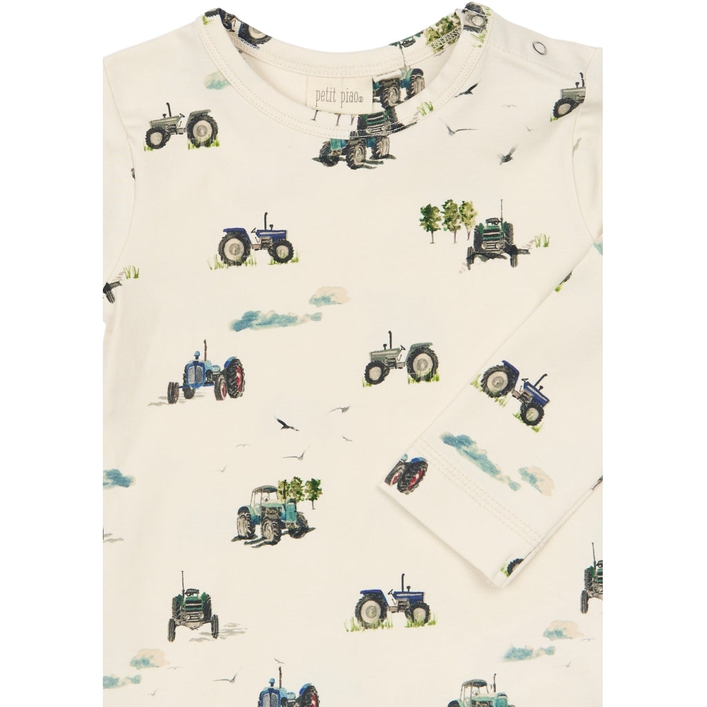 PETIT PIAO PPStar L_S Tee Langærmet bluse Eggnog Tractor AOP
