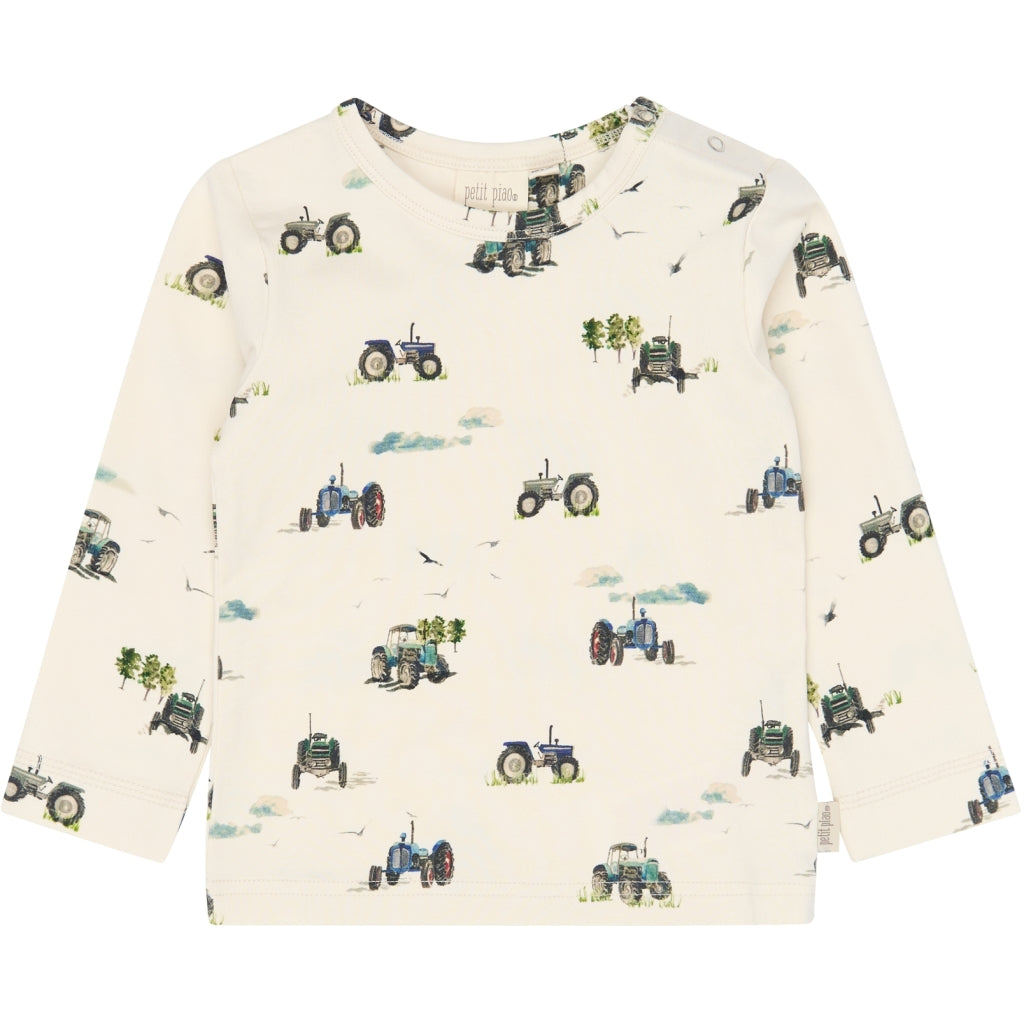 PETIT PIAO PPStar L_S Tee Langærmet bluse Eggnog Tractor AOP