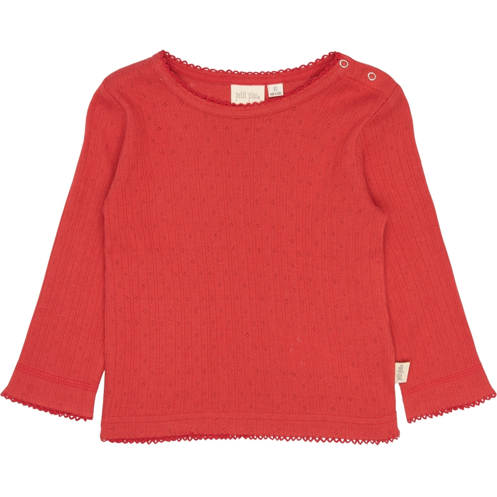 PETIT PIAO PPSuze L_S Pointelle Tee Langærmet bluse Molten Lava