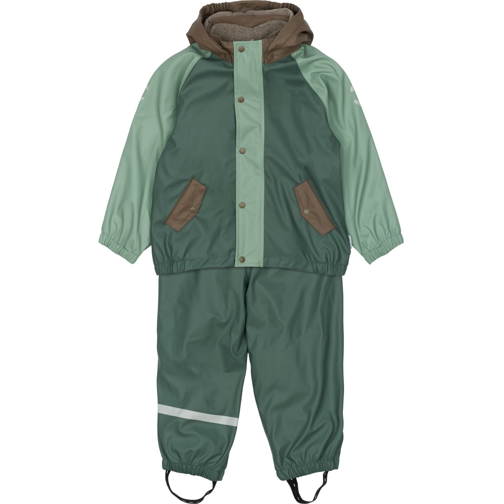Mikk-Line PU Regntøj Fleece Foret (smækbukser 74-104) Regntøj Balsam Green