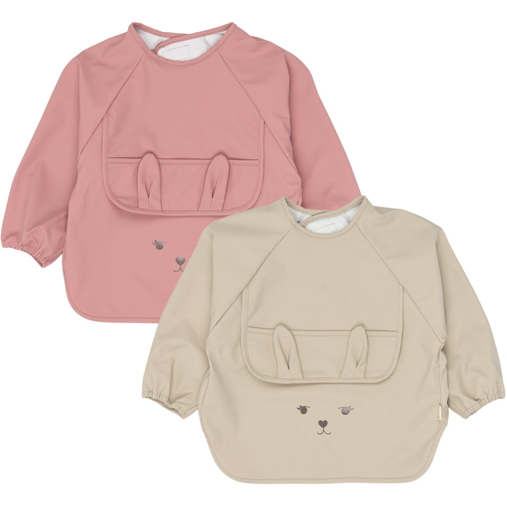 Fabelab Sleeve Bib 2-pack - Bunny Solid Hagesmække og savlesmække Ash Rose