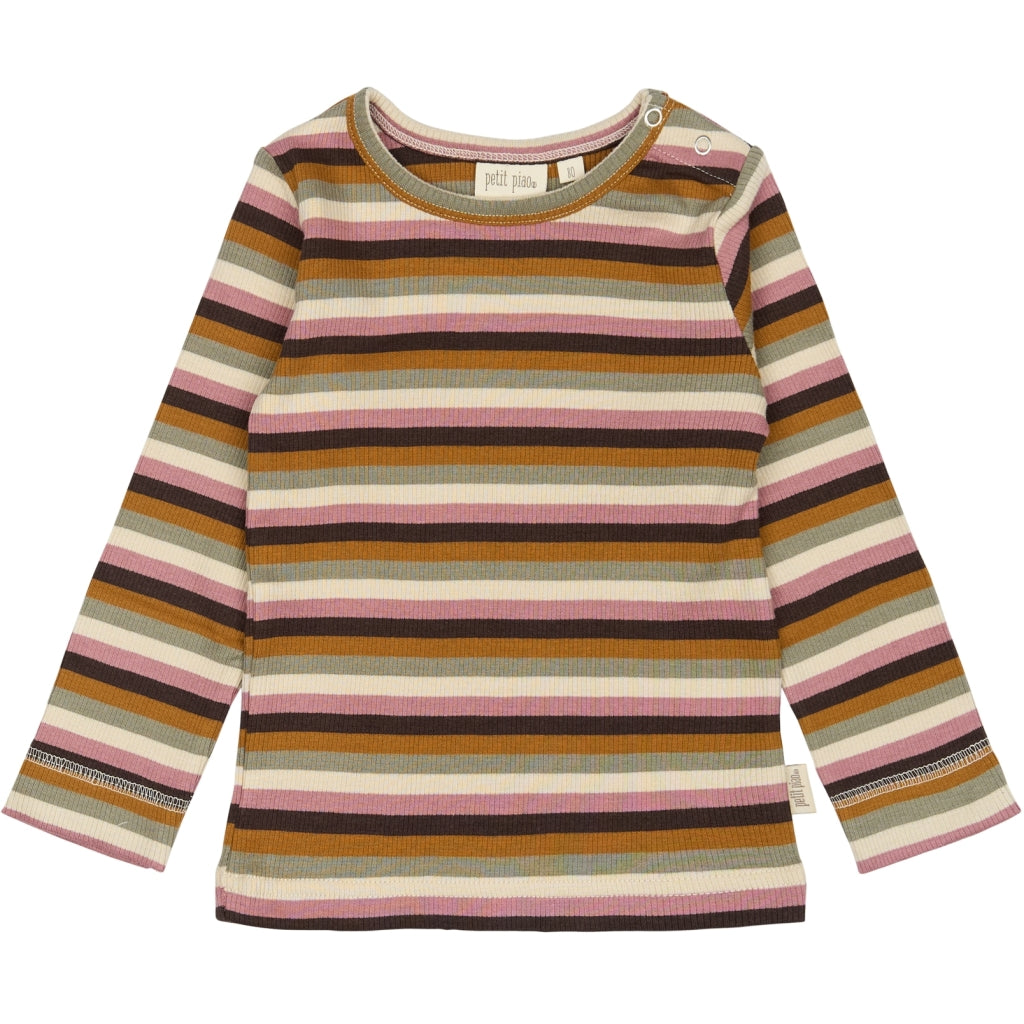 PETIT PIAO T-shirt L/S Modal Multi Striped Langærmet bluse Nostalgic rose multi stripe