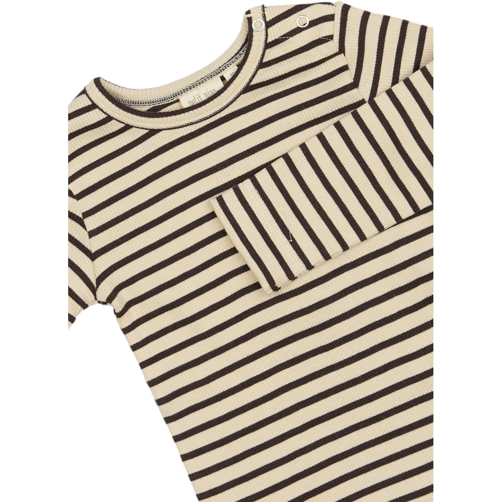 PETIT PIAO T-shirt L/S Modal Striped Langærmet bluse Coffee bean/off white