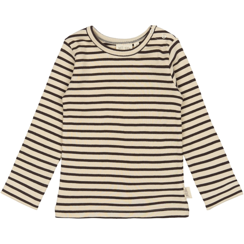 PETIT PIAO T-shirt L/S Modal Striped Langærmet bluse Coffee bean/off white