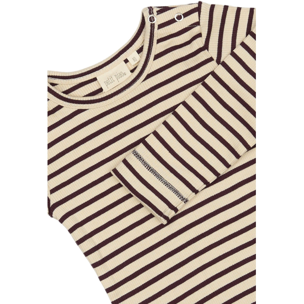 PETIT PIAO T-shirt L/S Modal Striped Langærmet bluse Dark Grape/off white